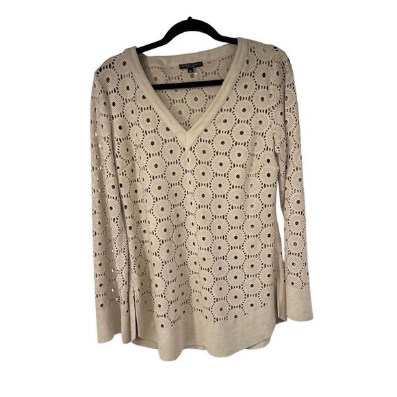 Alberto‎ Makali Tan Cut Out Faux Suede V Neck Top - Picture 1 of 7
